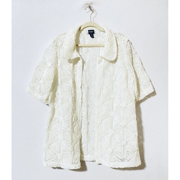 Chicos Travelers 2 Womens L 12 Braided Stitch Open Jacket Ivory White Mesh Boho - Picture 1 of 8